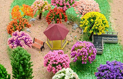 29pcs Mixed Model Trees, 1.5-4.8 inch(4-12 cm), OrgMemory Fruit Trees, Ho Scale Trees, Model Train Scenery, Architecture Trees, Flower Trees with No Bases - style: 29pcs flower trees