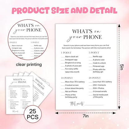 Birthday Party Game for Adults – “What’s on Your Phone?” Paper Game Cards, 25 Icebreaker Sheets for Adult Birthday Celebrations & Social Parties - A07 - color: What's on Your Phone