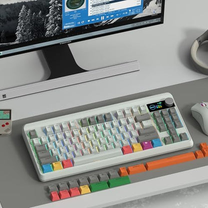 Womier M87 75% 기계식 키보드 트라이모드 TFT 스마트 디스플레이 및 손잡이 포함 | 개스킷 마운트 무선 블루투스/2.4G, 핫 스왑 가능 선형 스위치, PBT 키캡 RGB 게이밍 키보드 Mac 및 Win용 (카본) - color: 탄소.