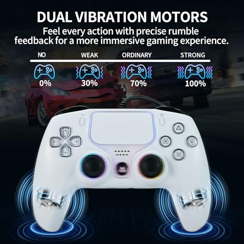 NBCP Wired PS5 Controller - Gaming Controller for PlayStation 5, PS4, PC/Steam, Turbo & Linear Hall-effect Trigger, Dual Vibration, 3.5mm Audio Jack - White - color: White