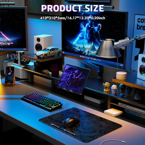 Attack Shark CM05SE Glass Gaming Mousepad,Nano-Micro-Etched Texture,Smooth Glass Surface,High Accuracy,Fast-Moving,Anti-Scratch, PU Leather Super Non-Slip Base,Small Size(16.1×12.2"),Black Contour - color: Black contour, size: 16.1L x 12.2W inches