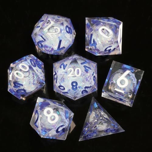 DND Polyhedral Resin Dice Set, 7 Pcs for Dungeons and Dragons RPG Table Games, Sharp Edge, D4 D6 D8 D10 D12 D20 - color: Starlit Ice