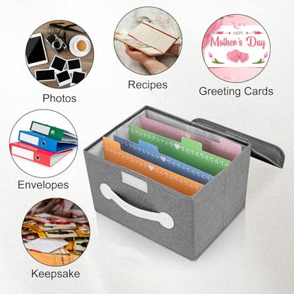 Greeting Card Organizer Box with 16 Dividers,Collapsible Greeting Card Storage Box With Lids，Ideal for Greeting Cards,Recipes, Photos, Envelopes, Keepsake（Grey，84 Pcs Labels） - color: Grey
