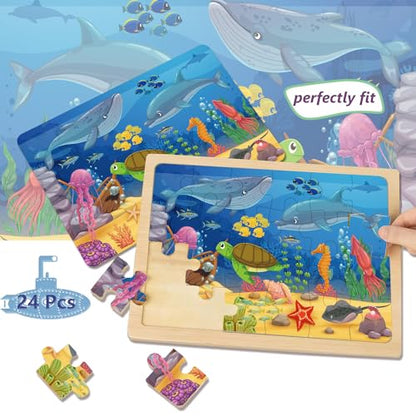 Wooden Puzzles for Kids Ages 3-5, 6 Packs 24 PCs Jigsaw Puzzles Preschool Educational Brain Teaser Boards Toys Gifts for Children, Wood Puzzles for 3 4 5 6 Year Old Boys Girls - color: 6 Packs Wooden - 24 Pieces Each - Various Themes