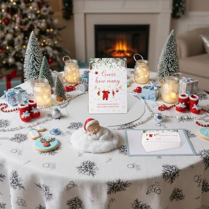 Christmas Guess How Many Baby Shower Game Pack of 1 Tabletop Sign with Stand and 50 How Many Cards, Christmas Gender Reveal Party Game Decorations(Santa) - style: Santa