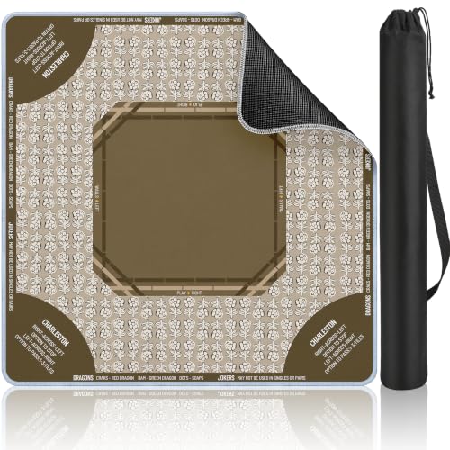 Mahjong Mat Table with Rules Mah Jong Mat Neoprene Travel Chinoiserie Floral Majong Learning Mat Instructions Mahjong Gifts Women Unique Non-Slip Rubber Pad, 31.5" x 31.5", Brown Floral - color: Brown Floral, size: 31.5" x 31.5"