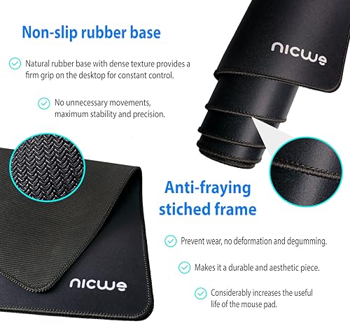 XXL Desk Pad – Large Micro Woven Cloth Mouse Pad with Non‑Slip Rubber Base, Waterproof, Double‑Stitched Edges – 35.4 x 15.75 in (Black)