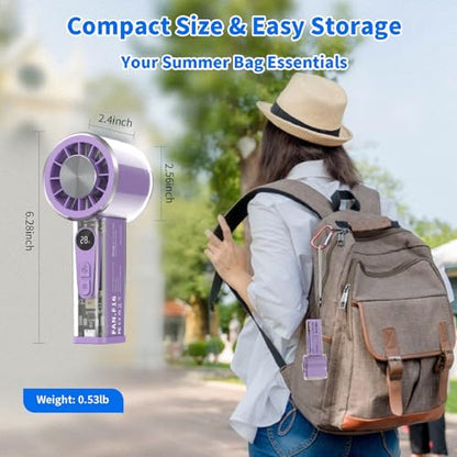 Portable Handheld Fan with Ice Cooler, 5000mAh Battery, 6 Speeds, LED Digital Display, Turbo High Speed Personal Fan, Transparent Design for Travel, Summer, Outdoor, Concerts, Purple - color: Purple