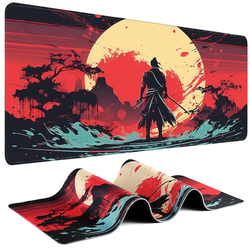 Gaming Mouse Pad - (31.5"×11.8") Japanese Samurai Large Mouse Pads for Desk - Desk Mat for Keyboard and Mouse with Non-Slip Base, Desks Pad Matfor Game/Office & Home - color: Japanese Samurai-2, size: 31.5L x 11.8W inches