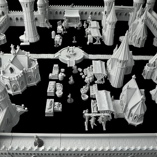 Miniature Game Market Stalls - 25mm Scale Unpainted TTRPG Merchant Tent Scenery, 4-Piece Fabric Awning Map Props for Dungeons and Dragons Wargame - Market Stall Awning (AF1104 P) - color: Af1104 P Market Stall Awning