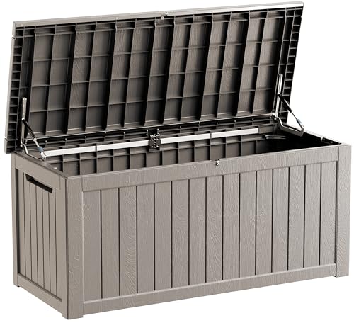 TARKARI 270 Gallon Lockable Resin Deck Box, Waterproof & UV-Resistant Outdoor Storage Box for Outdoor Cushion Storage, Garden Tools & Pool Accessories Storage, Gray - color: Gray, size: 270 gallons