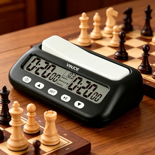 VINJOE Chess Clock Digital Chess Timer Professional for Board Games,Portable Digital Chess Clock & Game Timer with Basic,Bonus,Delay and Positive Time Features Best Gifts for Christmas(Without Battery - style: Without Battery