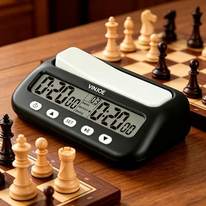 VINJOE Chess Clock Digital Chess Timer Professional for Board Games,Portable Digital Chess Clock & Game Timer with Basic,Bonus,Delay and Positive Time Features Best Gifts for Christmas(Without Battery - style: Without Battery