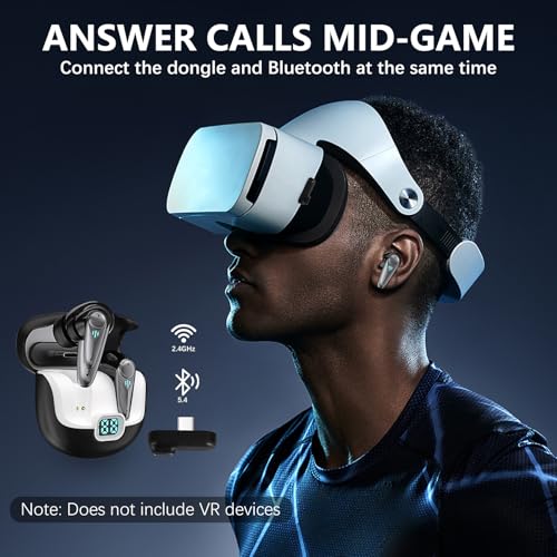 KASOTT 2.4GHZ Wireless Gaming Earbuds,30MS Low-Latency,Bluetooth 5.4,with ANC Active Noise Cancelling,USB-C Dongle Included-Compatible with Meta Quest 3/2,Steam Deck,PS5/4,VR,PC,Switch (Black)