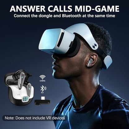 KASOTT 2.4GHZ Wireless Gaming Earbuds,30MS Low-Latency,Bluetooth 5.4,with ANC Active Noise Cancelling,USB-C Dongle Included-Compatible with Meta Quest 3/2,Steam Deck,PS5/4,VR,PC,Switch (Black)