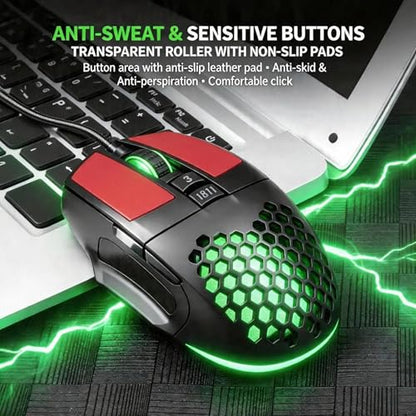 【 Plug and Play - 59 Inch Cable 】 Wired Gaming USB Mouse - Honeycomb Hollow - Anti-Slip - RGB Lighting - Ultra Lightweight Design - 4 Adjustable DPI - Office & Gaming Universal - color: Black, size: Professional Mouse