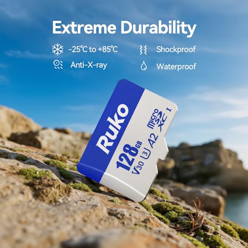 Ruko 128G Micro SD Card with Reader & Adapter, UHS-I, C10, A2, U3/V30, | Memory Card Speed Up to 100MB/s, 4K UHD, Long-Lasting TF Card for Camera, Smartphone, Drone, Gaming Console