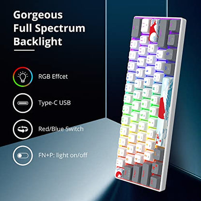 60% Mechanical Keyboard 61-Key Wired Gaming Keyboard with Red Switch RGB Lighting Effect PBT Keycaps Ultra-Compact Mini Keyboard Suitable for Win/Mac(61 White) - color: 61 white/Red Swicth