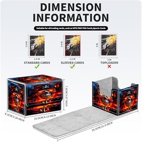 PU Leather Deck Box for MTG Commander Cards, Fits 100+ Double Sleeved Cards, Secure Magnetic Trading Card Storage Case for TCG CCG,Flaming Skeleton Captain - color: Flaming Skeleton Captain