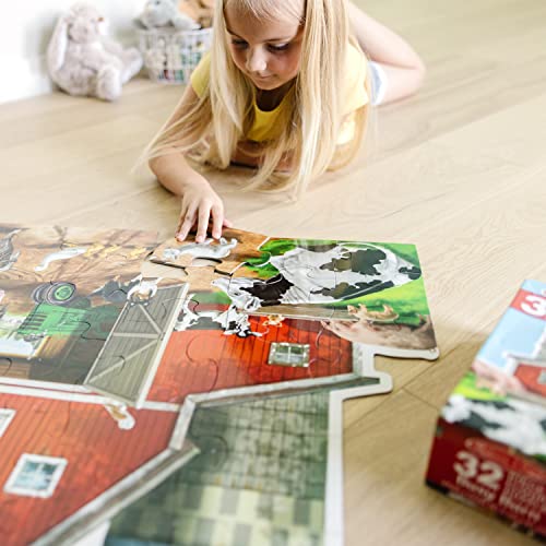 Melissa & Doug Busy Barn Shaped Jumbo Floor Puzzle (32 Pieces, 2 x 3 Feet), Jigsaw Puzzle for Preschoolers and Kids Ages 3+ - FSC Certified