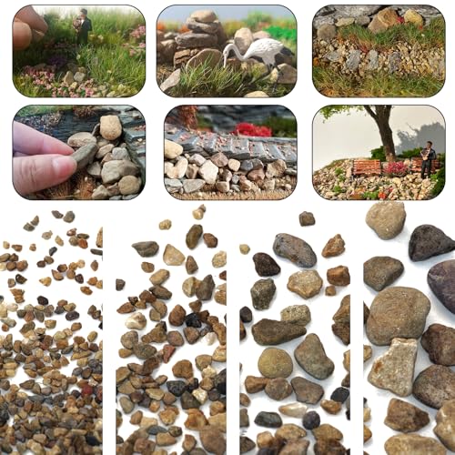 Bed Gravel Track Natural Stone Set, Mixed Sizes, 4 Packs x 40g, for Train Railway Track Diorama, Miniature Scene, Ages 14+