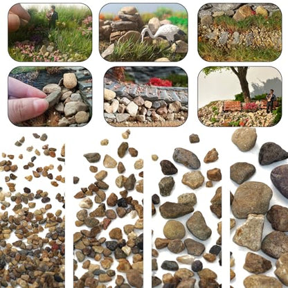 Bed Gravel Track Natural Stone Set, Mixed Sizes, 4 Packs x 40g, for Train Railway Track Diorama, Miniature Scene, Ages 14+
