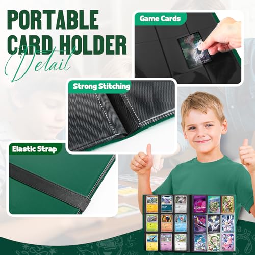 Card Binder 9-Pockets,Trading Card Binder,20 Pages, 360 Card Capacity Collection Binder, Card Folder for MTG, TCG, Game Cards & Sports Cards (Green) - color: Green