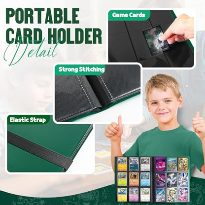 Card Binder 9-Pockets,Trading Card Binder,20 Pages, 360 Card Capacity Collection Binder, Card Folder for MTG, TCG, Game Cards & Sports Cards (Green) - color: Green