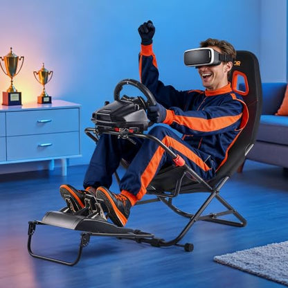 VEVOR Portable Racing Wheel Stand, Foldable & Adjustable Steering Sim Wheel Stand, 18.5 in Seat Inner Width, Compatible with Logitech G923/G920/G29, Thrustmaster T248P, Fanatec, Hori, Mad Catz, Black - size: Portable Cockpit