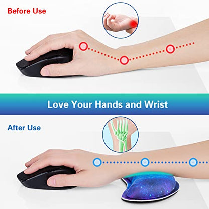 Mouse Wrist Rest, Canjoy 2 Pack Wrist Rest for Mouse Memory Foam Wrist Pad | Soft Fabric Mouse Wrist Rest Pad Support Cushion with Anti-Skid Rubber Base,Ergonomic Pain Relief Mouse Hand Rest - color: Blue Galaxy