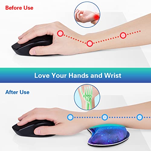 Mouse Wrist Rest, Canjoy 2 Pack Wrist Rest for Mouse Memory Foam Wrist Pad | Soft Fabric Mouse Wrist Rest Pad Support Cushion with Anti-Skid Rubber Base,Ergonomic Pain Relief Mouse Hand Rest - color: Blue Galaxy