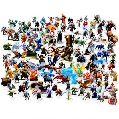 DND Miniatures Starter Set 173 Fantasy Figures for Tabletop Campaign | Acrylic flat minis with 40 bases for 1-inch grid battle maps, beginner DM gift with broad monster variety and sorted storage - style: 2d-stater-set
