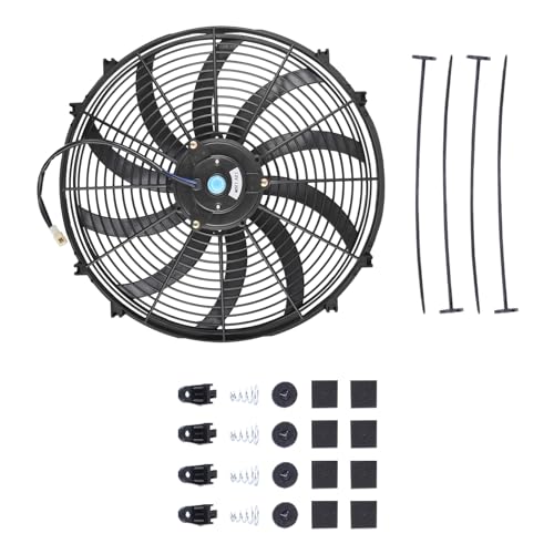 SSN 16" Black Electric Radiator Cooling Fan Mounting Kit | Push Pull Electric Radiator Universal Slim Fan with 12V 120W Mount Kit - color: Black, size: 16" No Thermostat