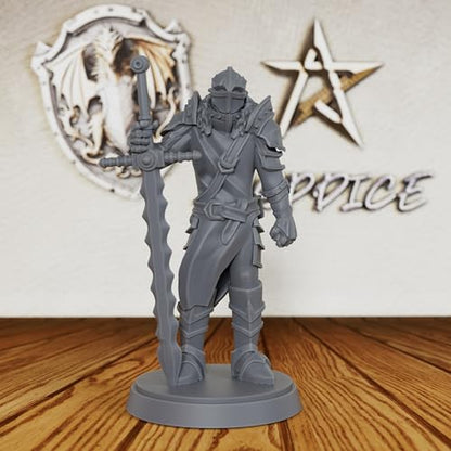 AUSPDICE Medieval Knight 28mm Unpainted Fantasy Miniature with Sword AS238 | Armored Knight Figure with Greatsword and Closed Helmet for Dungeons and Dragons,TTRPGs Fantasy Campaigns and Dungeon Masters