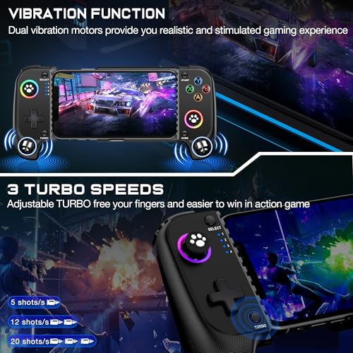 GIGEEKNY Phone Controller for iPhone/Android Support Phone Case, Mobile Game Controller with Led Light, Upgraded Joysticks, Turbo