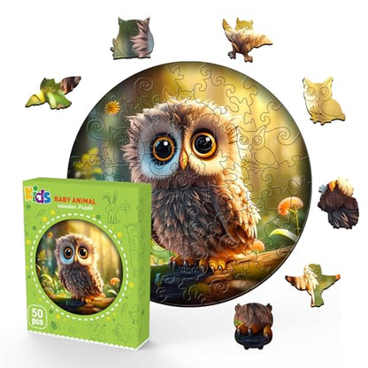 Wooden Puzzles for Kids Ages 6-8 - 50 Pieces Cute Owl Puzzle - Unique Animal Shaped Puzzles Ages 5-8 - Birthday Gift for Kids(11.4x11.4in)‌ - color: Cute Owl