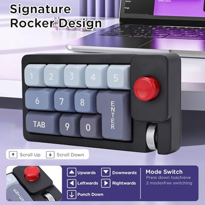 Fabater Mechanical Number Pad, Wired USB Numeric Keypad with 12 RGB LED Backlight and Joystick Roller, 12 Keys Macro Keyboard for Laptop PC Gaming, Numpad for Laptop Computer (Black) - color: Black