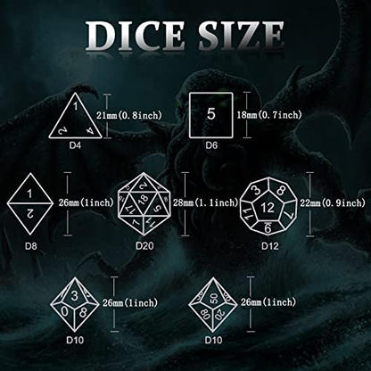 DND Dice Set,3D Octopus Hollow Metal 7-Die,Black | Lightweight Copper Dice,Easy-to-Read Numbers,Gift Box & Velvet Bag for DND RPG Players - color: Cthulhu Black