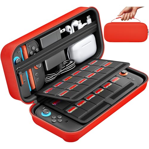 daydayup Switch Carrying Case Compatible with Nintendo Switch 2, with 24 Games Cartridges Protective Hard Shell Travel Carrying Pouch DS Case Red - color: Red, size: 2025-Inch