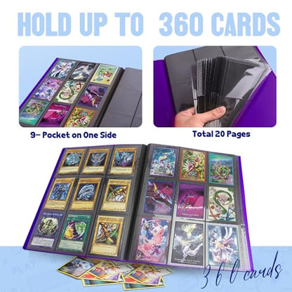 Card Binder 9-Pockets, Trading Card Binder, 20 Pages, 360 Card Capacity Collection Binder, Card Folder for MTG, TCG, Game Cards & Sports Cards（Purple） - color: Purple