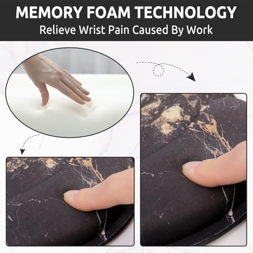 KONVINIT Ergonomic Mouse Pad with Wrist Rest, Small Mousepad with Non-Slip Rubber Base and Smooth Surface, Beach Mouse Pads for Desk, Office Desk Accessories - color: Black Marble