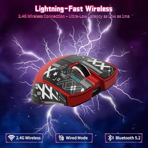 ATTACK SHARK X11SE Wireless Gaming Mouse, 59g Lightweight, Red&Tape | Bluetooth/2.4Ghz Wireless/Wired Connectivity, 22K DPI, PixArt PAW3311 Gaming Sensor, 1K Polling Gamer Mice for PC/Mac - color: Red&Tape