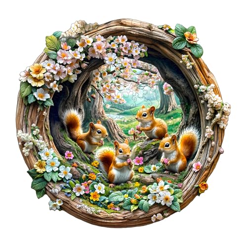 Wooden Puzzles for Adults, 3D Vision Effect-3D Spring Squirrel Wood Puzzles Adult, Unique Shaped Wooden Jigsaw Puzzle, Creative Gifts for Friends/Family/Puzzle Lovers, Home Decor(S-8.5 * 8.2in 100pcs) - color: 3d Spring Squirrel, size: Small