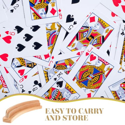 Curved Wooden Playing Card Holder Tray Rack Organizer Set of 2 Solid Card Holder for Adults, Seniors, Kids - 14 x 2.5 x 2.5Inch for Bridge Canasta Strategy Card Playing