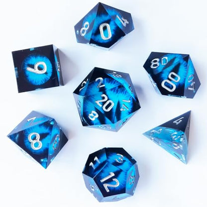 BESCON Dragon's Eye Sharp Edged Polyhedral Dice Set of 7, Handmade Dragon's Eye Dice for Role Playing Game - color: Blue Eye Set