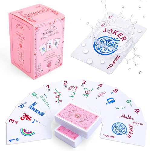 166Pcs Waterproof PVC Mahjong Playing Cards, Non-Slip Mahjong Cards Durable Portable Travel Family Board Game for Elderly Beginners Camping