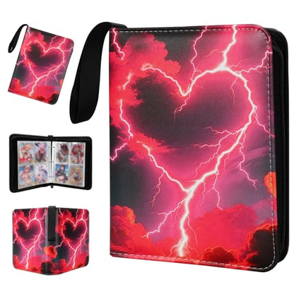 Collectible Trading Card Albums,4 Pocket Card Binder, 400 Double Sided Pocket PU Premium Zip Trading Collection Binderwith 50 Removable Sleeves, Card Folder forTCG, Sports Cards (Black &Red) - color: Black &Red