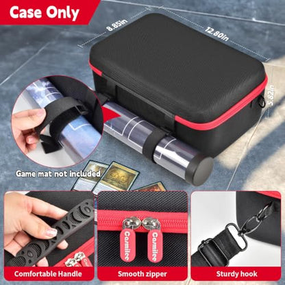 casmilee Deck Box Carrying Case for MTG/TCG Cards with Playmat Straps | 6 Adjustable Dividers, Mesh Pocket, Shoulder Strap, Holds Deck Boxes, Dice and Playmat, Case Only - color: Red