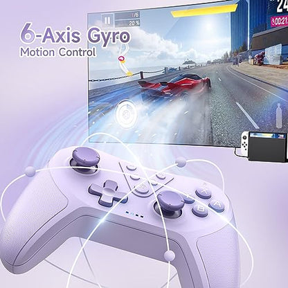 EasySMX Wireless Bluetooth Game Controller Compatible with Switch, Wake-up Support, 6-Axis Gyroscope, Turbo Mode & Adjustable Vibration - color: Purple
