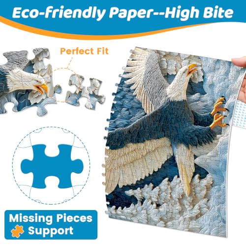 500 Piece Puzzles for Adults, Freedom Eagle Wildlife Puzzle for Teens Adults Seniors, Winter Forest Eagle Hard Jigsaw Puzzle, Nature Scenery Family Activity Great Gift for Family Friends, 20.5 x 15 In - style: Eagle Wildlife